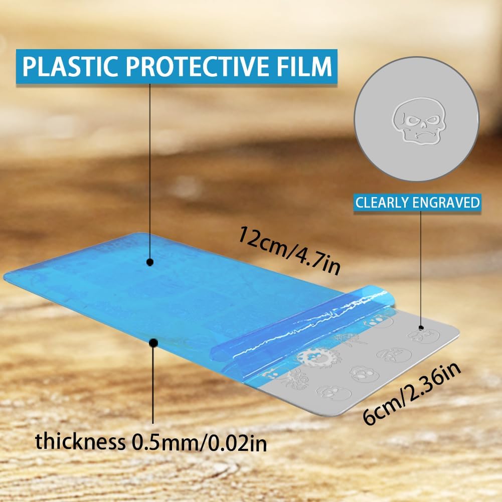 3Pcs Skull Nail Stamping Plate Set Halloween Nail Stamp Templates Skeleton Hands Roses Metal Reusable Tools with Stamper Scraper for Manicure Printing