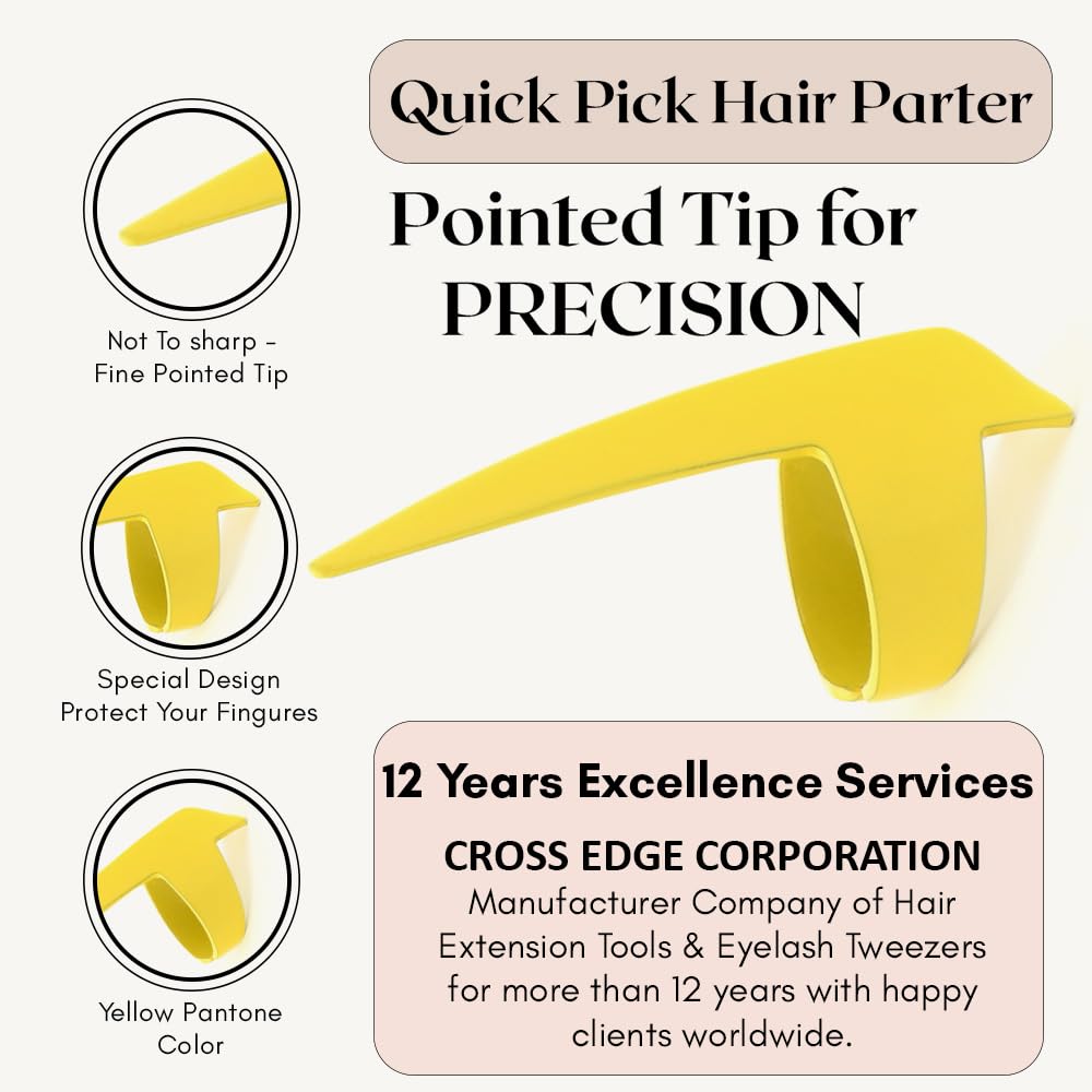 Quick Braid Aid Finger Parting Tool Hair Sectioning Ring - Stainless Steel Stitch Braiding Tools for Durable Dreadlocks Wig, Curling Quick Installation of Weave Human Hair Extensions (Yellow)