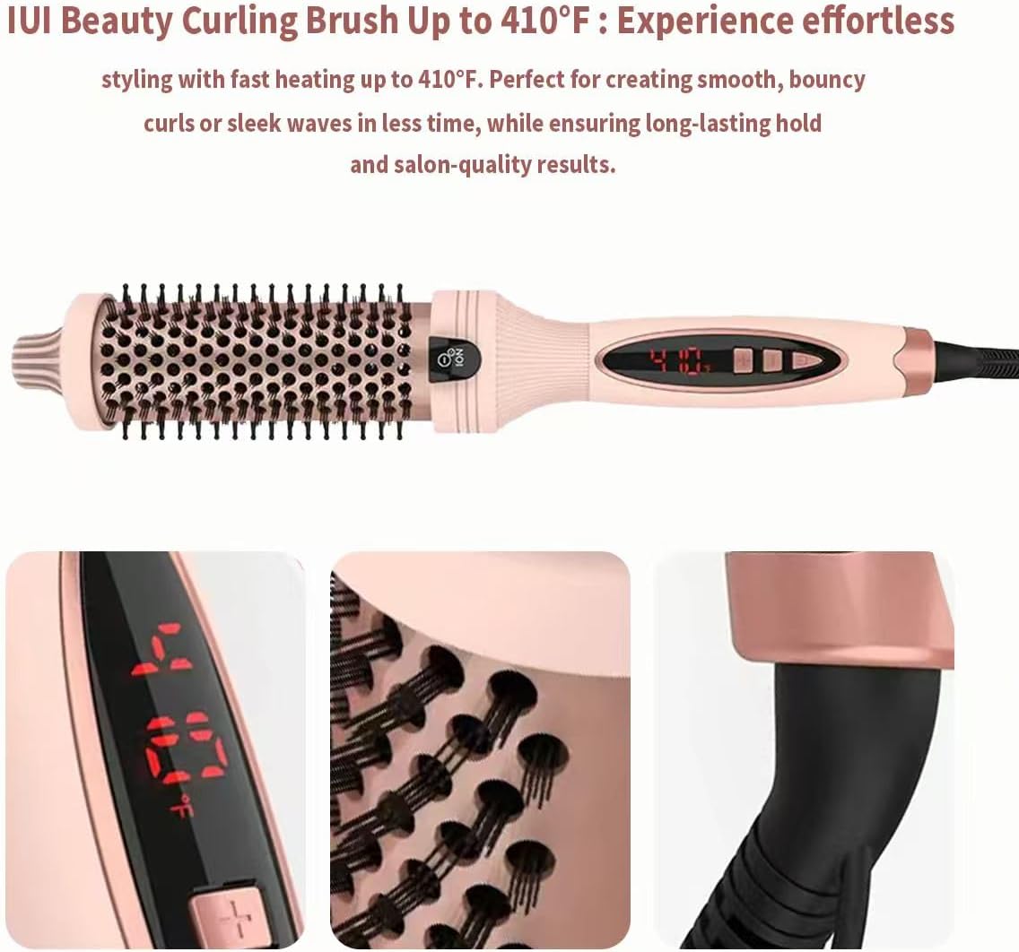 IUI Beauty Thermal Brush, 3-in-1 Pro Negative Ion Two PTC Heaters Thermal Brush with Styling Hair Clips Leafverve,Straightens, Volumizes & Curls with Negative Ion Technology, Digital Display (Black)
