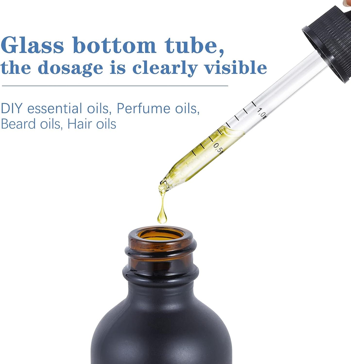 1 oz Dropper Bottle 24 Pack Amber Glass Boston Bottles 30ml with Eye Droppers Black Caps for Essential Oils, Perfume, Leak Proof Travel Bottles for Liquids