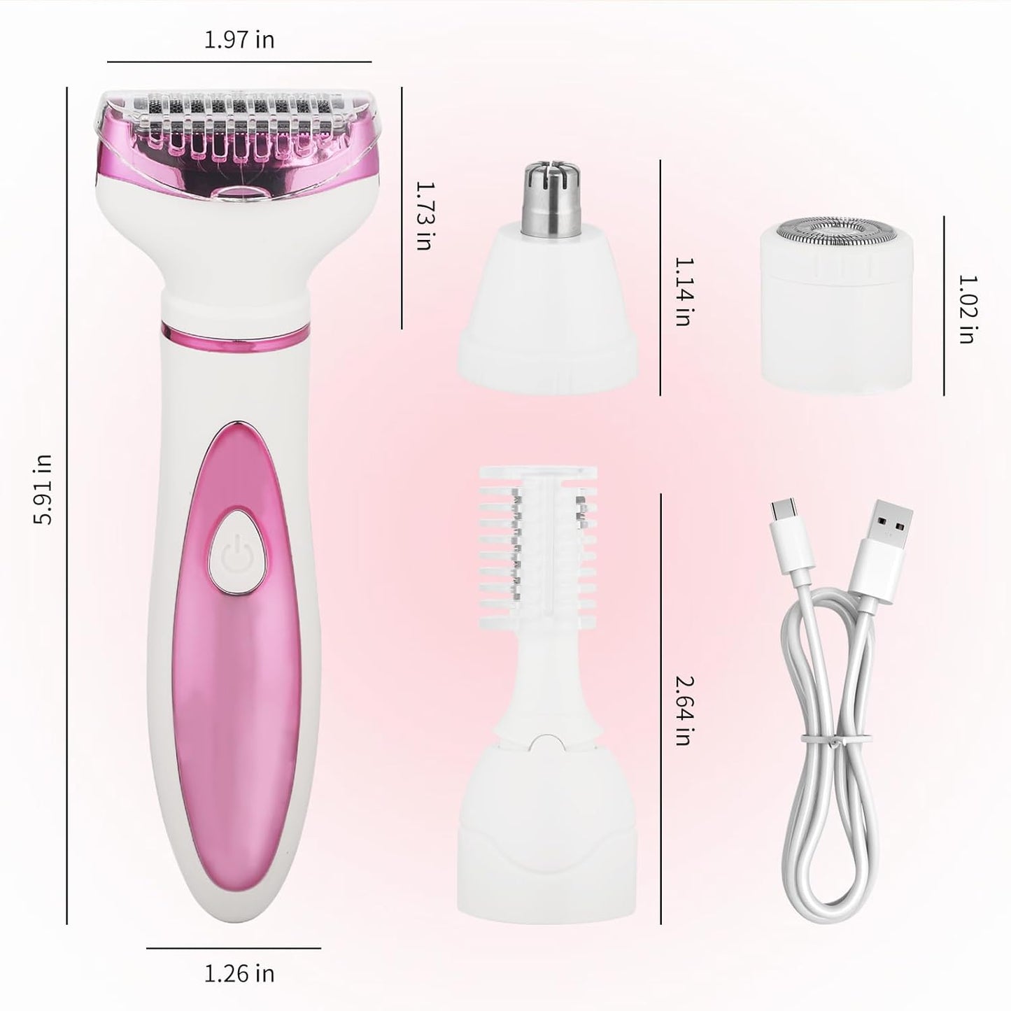 Wet & Dry Electric Razor for Women Men,4 in 1 Rechargeable Led Display Electric Shaver and Facial Hair Remover,Painless Ladies Body Razors for Nose Face Body Leg Bikini Arm Hair