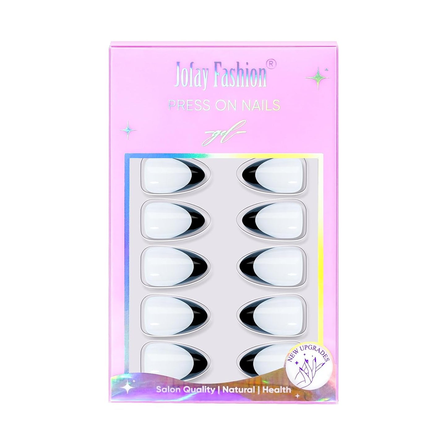 French Tip Press On Nails Almond - Noir French,Black Press On Nails Halloween, Acrylic Short Halloween Nails with Nail Glue, Fit Perfectly & Natural Stick On Nails in 16 Sizes - 32 PCS Soft Gel Kit