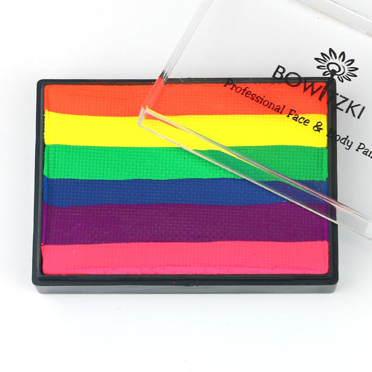 Bowitzki Face and Body Paint Split Cake 50g Body Painting Water Based Eyeliner Graphic Hydra Liner Makeup Glow Fluorescent Color Neon for Halloween Christmas Party Pride (UV rainbow)