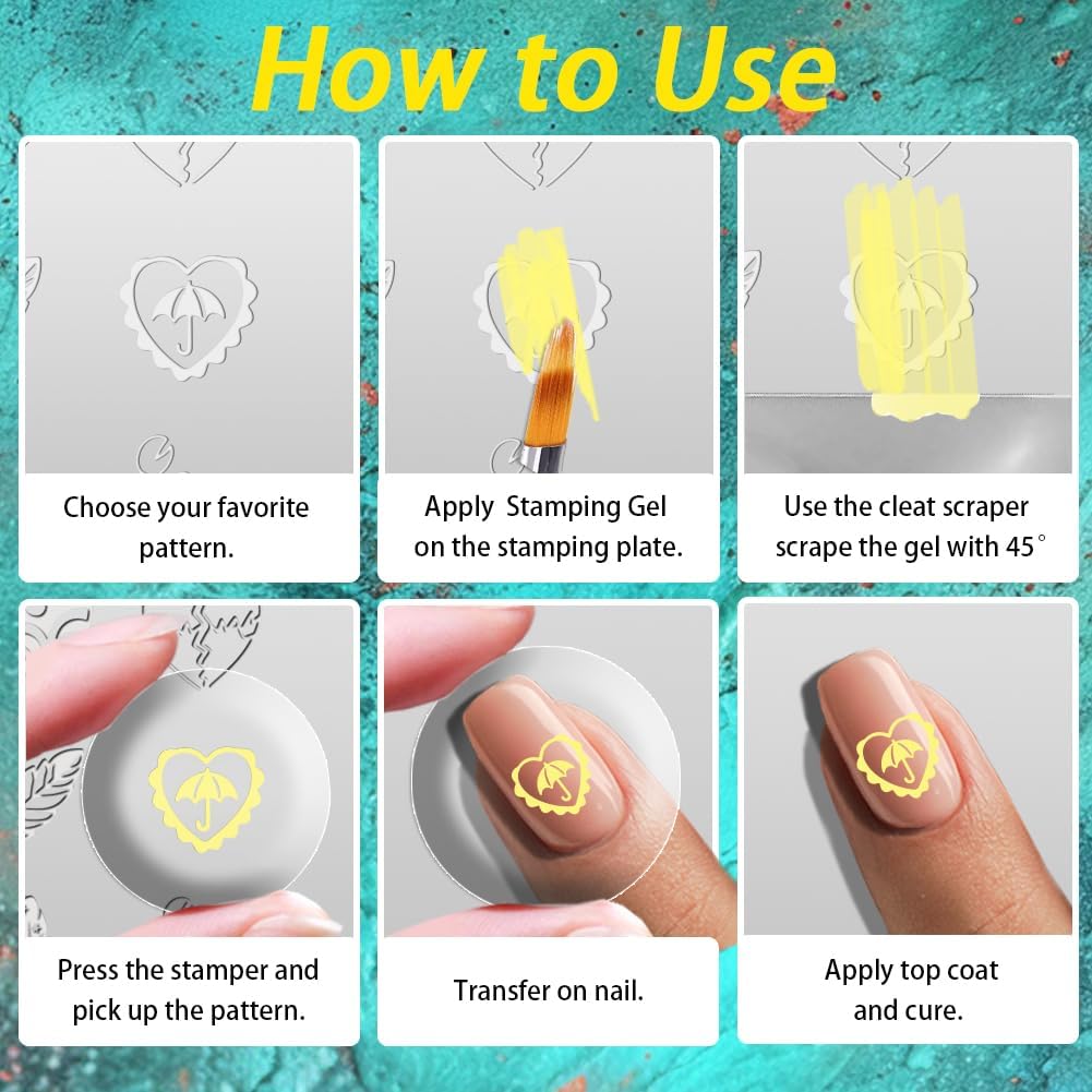 3Pcs Stars Planets Nail Stamping Plate Set Moon Flowers Heart Nail Stamp Templates Metal Reusable Tools with Stamper Scraper for Manicure Printing