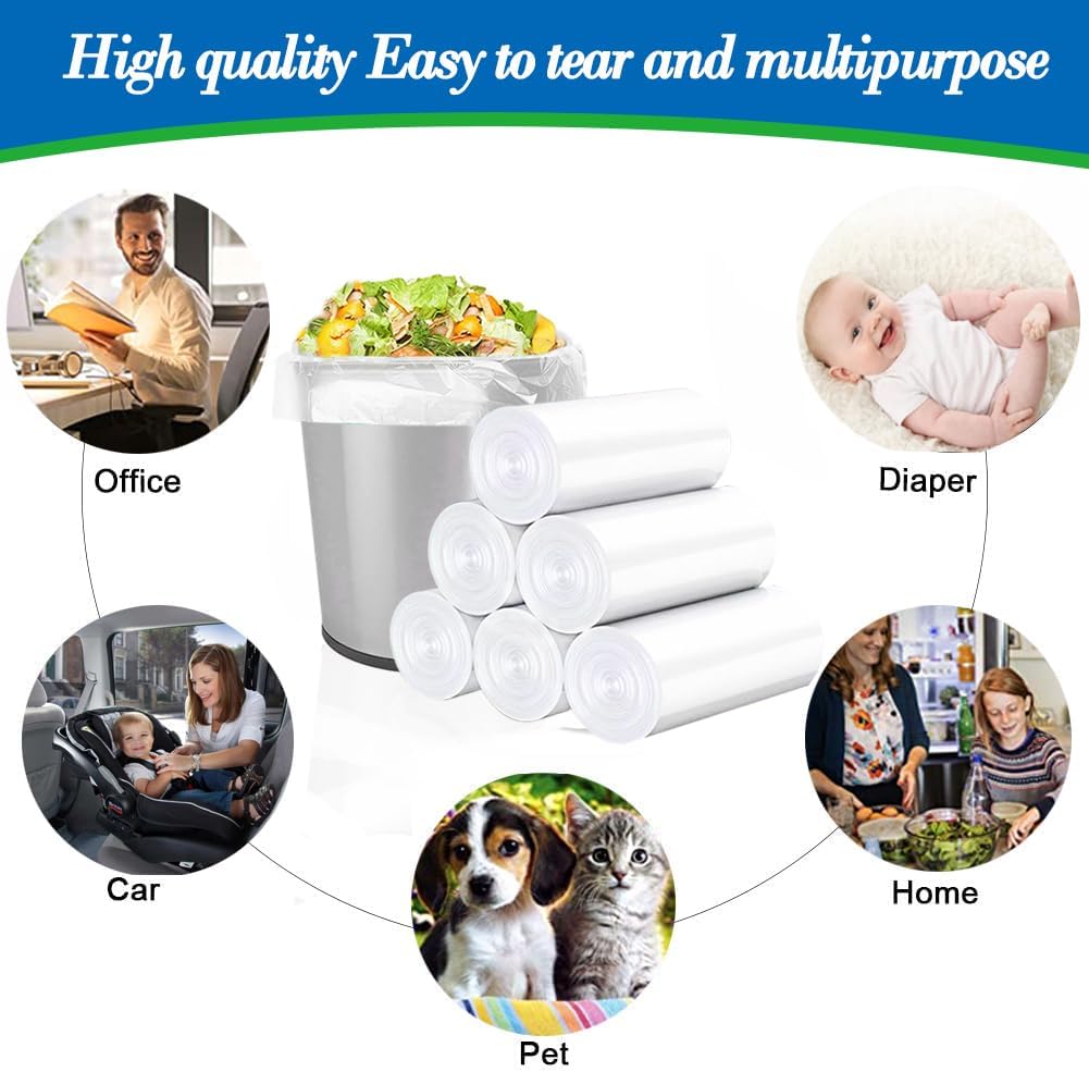 0.5 Gallon 350 pcs Mini Clear Trash Bags, Tiny Strong Garbage Bags,Small Plastic Bags for Desktop Trash Bin, Tiny Bathroom Trash Can Bin Liners,Mini Bags for Waste Basket Liner,Fit 2 Liters-Clear