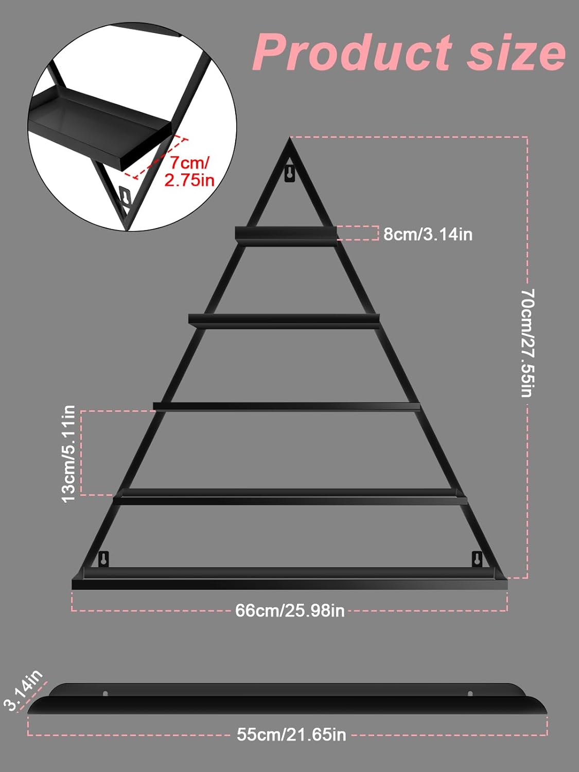 EBANKU 10PCS Nail Polish Racks 5 Tiers Nail Polish Shelf for Wall Triangular Display Rack Cosmetic Display Cases Lipstick Perfume Wall Shelf Essential Oil Organizers for Home Spa Nail Salon(Black)