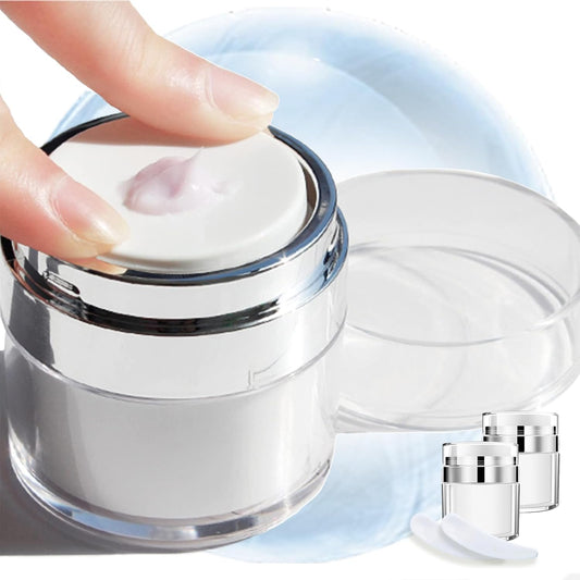 Leak-Proof DIY Travel Airless Pump Jar, 15/30/50ml Refillable Vacuum Bottle Dispenser for Creams/Lotions, Portable Cosmetic Container with Push Down Pump Dispenser (White, 30ml+30ml)