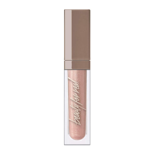 Beauty For Real Lip Gloss + Shine, Starlust - Champagne Pink Metallic - Non-Sticky Plumping & Hydrating Gloss - Light & Mirror In Cap - Contains Marine Collagen - 0.15 fl oz
