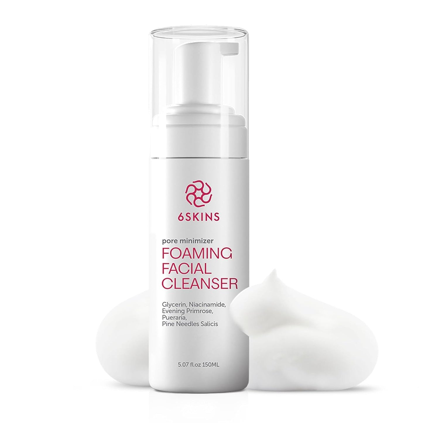 6SKINS® Pore Minimizer Foaming Facial Cleanser – Exfoliating Face Wash with Anti-Sebum P, Niacinamide & Evening Primrose | Gentle Hydrating Korean Face Wash for All Skin Types | 5.07 fl oz