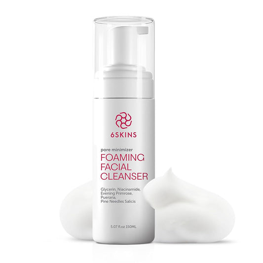 6SKINS® Pore Minimizer Foaming Facial Cleanser – Exfoliating Face Wash with Anti-Sebum P, Niacinamide & Evening Primrose | Gentle Hydrating Korean Face Wash for All Skin Types | 5.07 fl oz