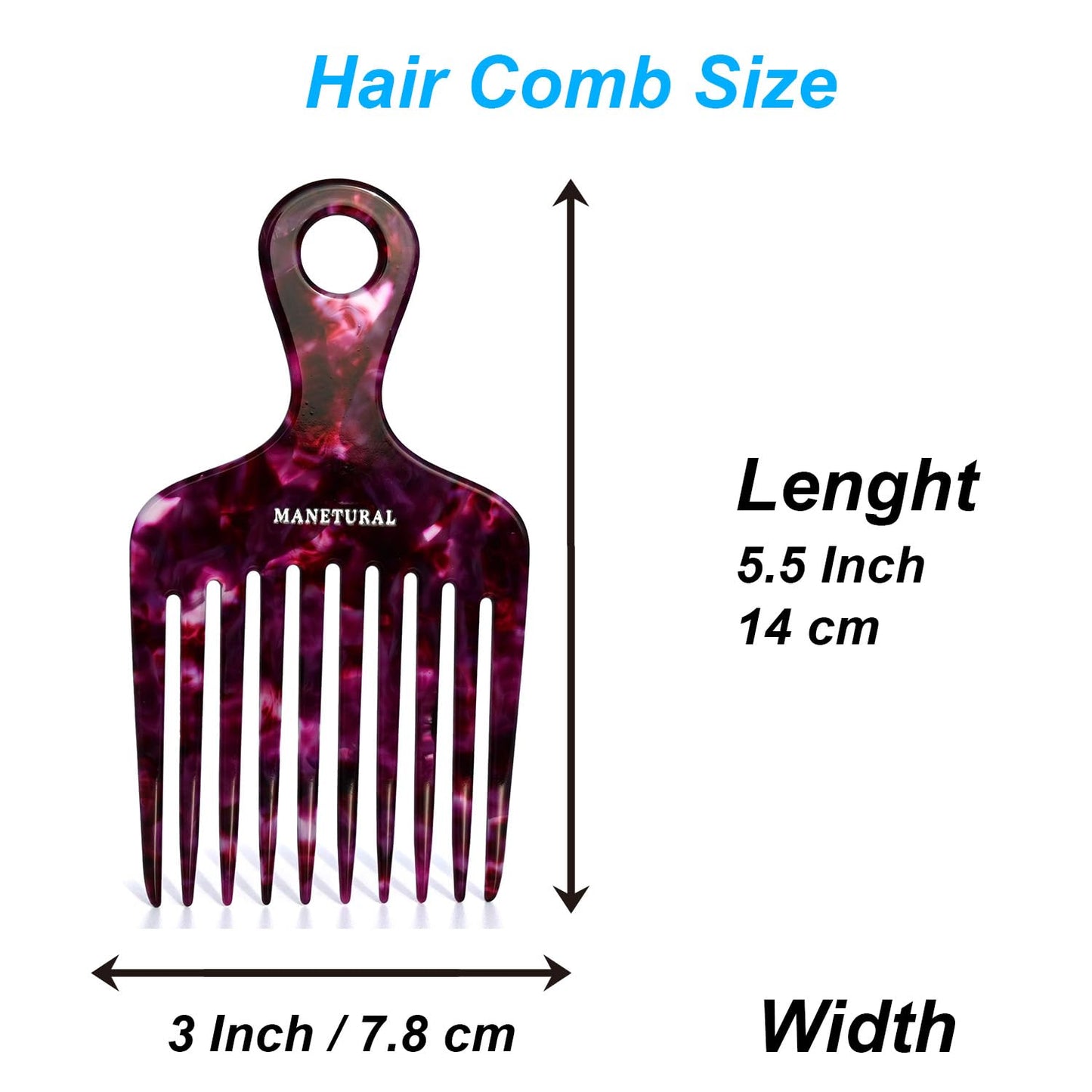 14MX Long-Tooth Comb/Afro Hair Lift Combs for Women's Curls and Men's Beards - Hand-Made, Hand-Crafted Beauty for Effortless Styling (Purple, 2 PACK)
