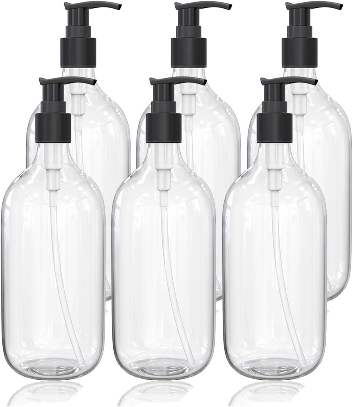 10 Ounce Clear Plastic Pump Bottle Dispenser, Refillable Empty Bottle Container with Pump for Essential Oil Soap Lotion Shampoo, 6 Pcs