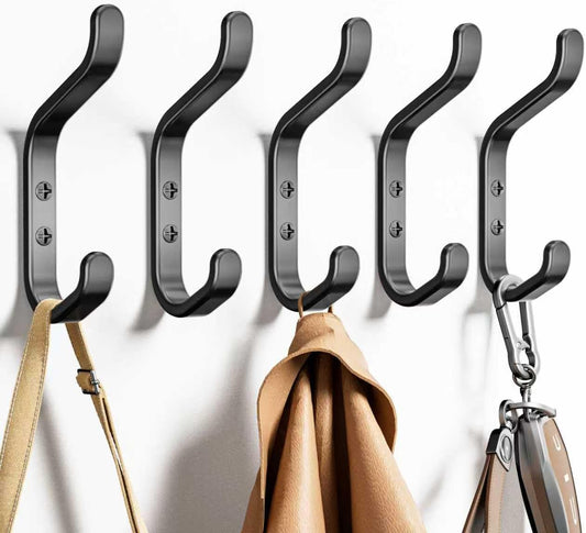 Coat Hook for Hanging - Wall Hook 5 Pack for Backpack, Bag, Keys and Towel, Double Hook in Closet, Entryway, Door, Bathroom and Garage, Hold Up to 22Lbs.