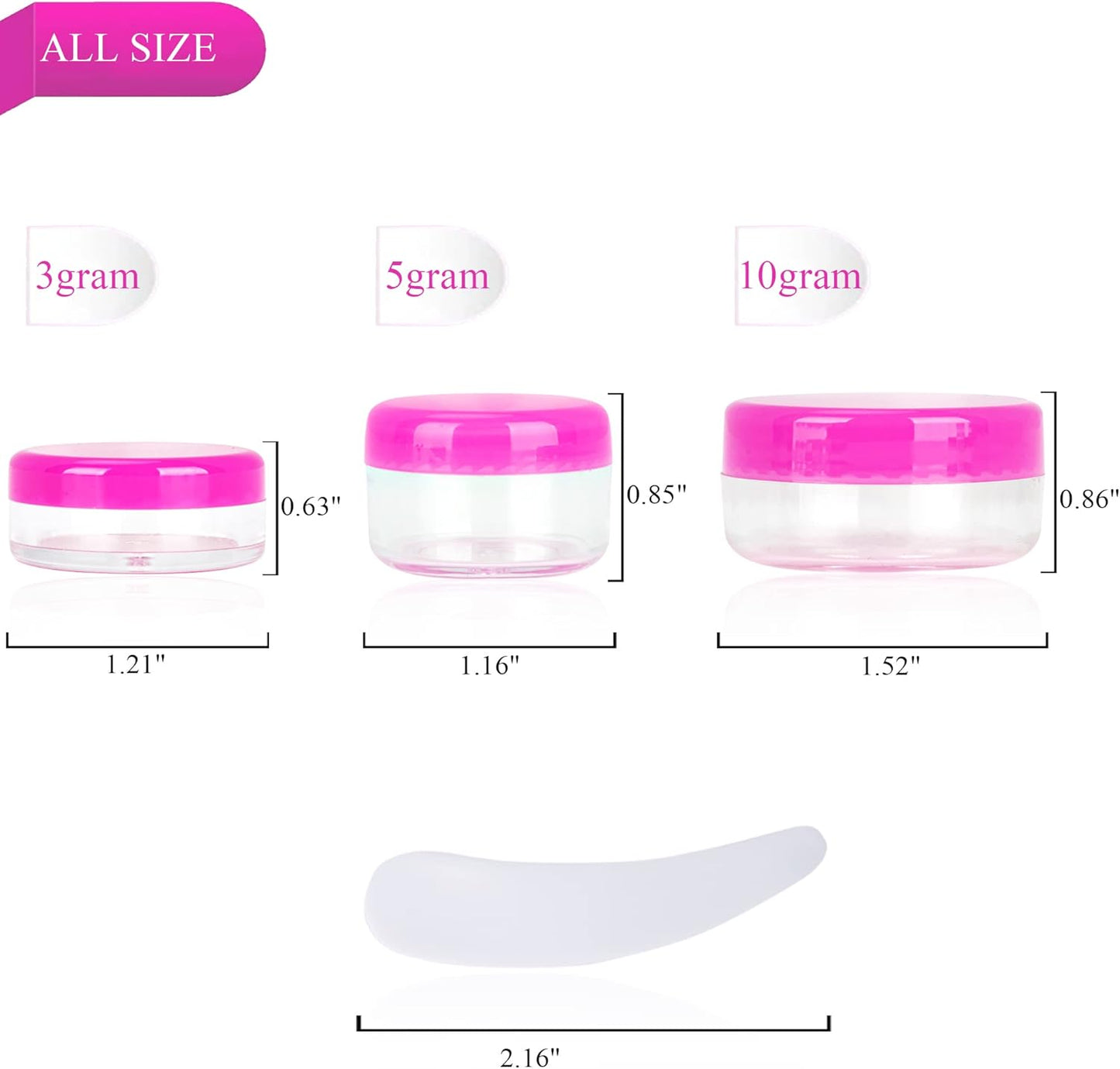 25PCS 3 Gram Sample Containers, 3ml Empty Jars with Lids, Small Cosmetic Containers, Mini Sample Jars with 2PCS Mini Spatulas for Make Up, Oils, Lotion, Powder, Paint, Jewelry, Lip Balms(Pink Lid)