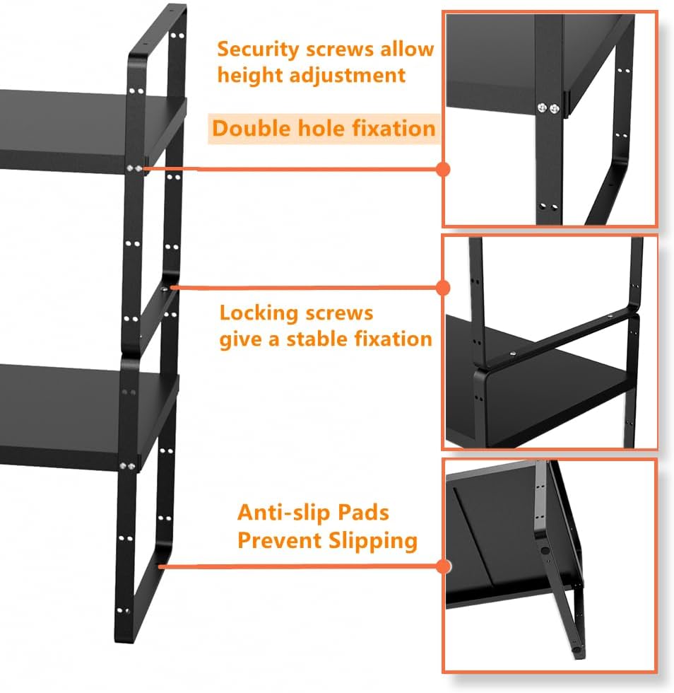 Slideep Expandable Shelf Rack Counter Organizer Shelf 16.54'' to 27.17'', Stackable Cabinet Shelves Organizer Storage Rack Cupboard Stand Spice Rack for Kitchen Bathroom Pantry -Black