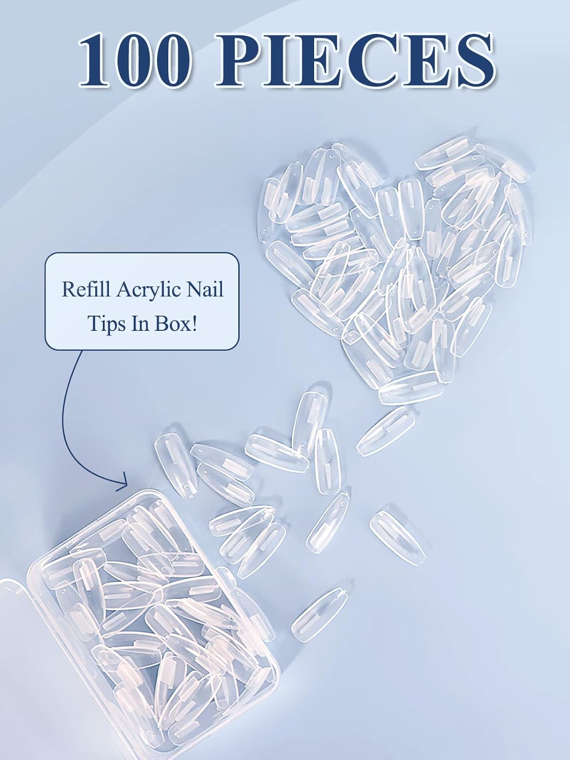 100PCS Replacement Nail Tips for Practice Hand, Clear Refill Acrylic Fake Nail Tips for Silicone Nail Hand Practice, Nail Pieces Never Fall Off Finger Never Break for DIY Nail Art Salon Practice