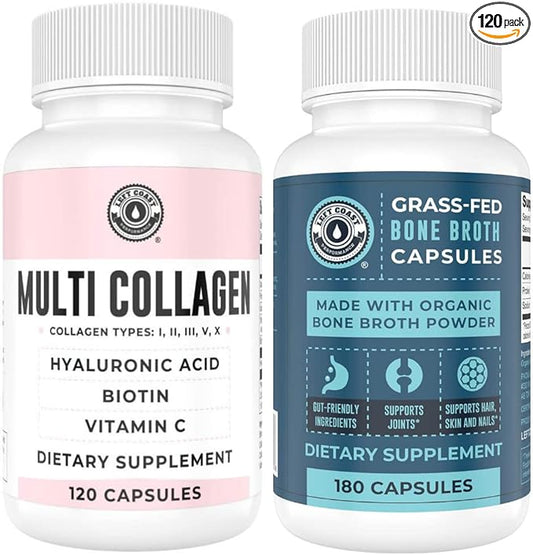 Left Coast Performance 120ct Multi Collagen Capsules with Biotin and 180ct Organic Bone Broth Capsules