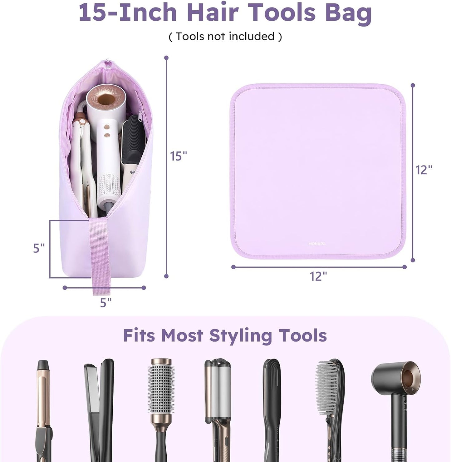 MOKURA Hot Hair Tools Travel Bag with Heat Resistant Mat Removable, Hair Accessories Organizer Case, Women Travel Essentials, Storage Pouch for Curling Iron Straightener Flat Iron Hair Dryer, Purple