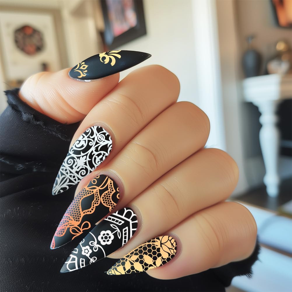 3Pcs Lace Trim Butterfly Nail Stamping Plate Set Butterfly Wings Rose Stainless Steel Nail Stamp Templates Clear Silicone Nails Stamping with Stamper Scraper for Manicure Printing