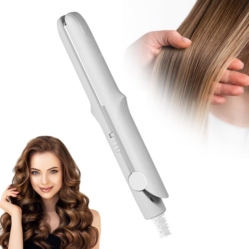 Upgrade 2-in-1 Curling Wand and Flat Iron, 2025 Upgrade Mini Dual Purpose Curling Iron, Portable Hair Straightener Travel Curling Wand for Women Short and Long Hairs, All Hair Types (White)