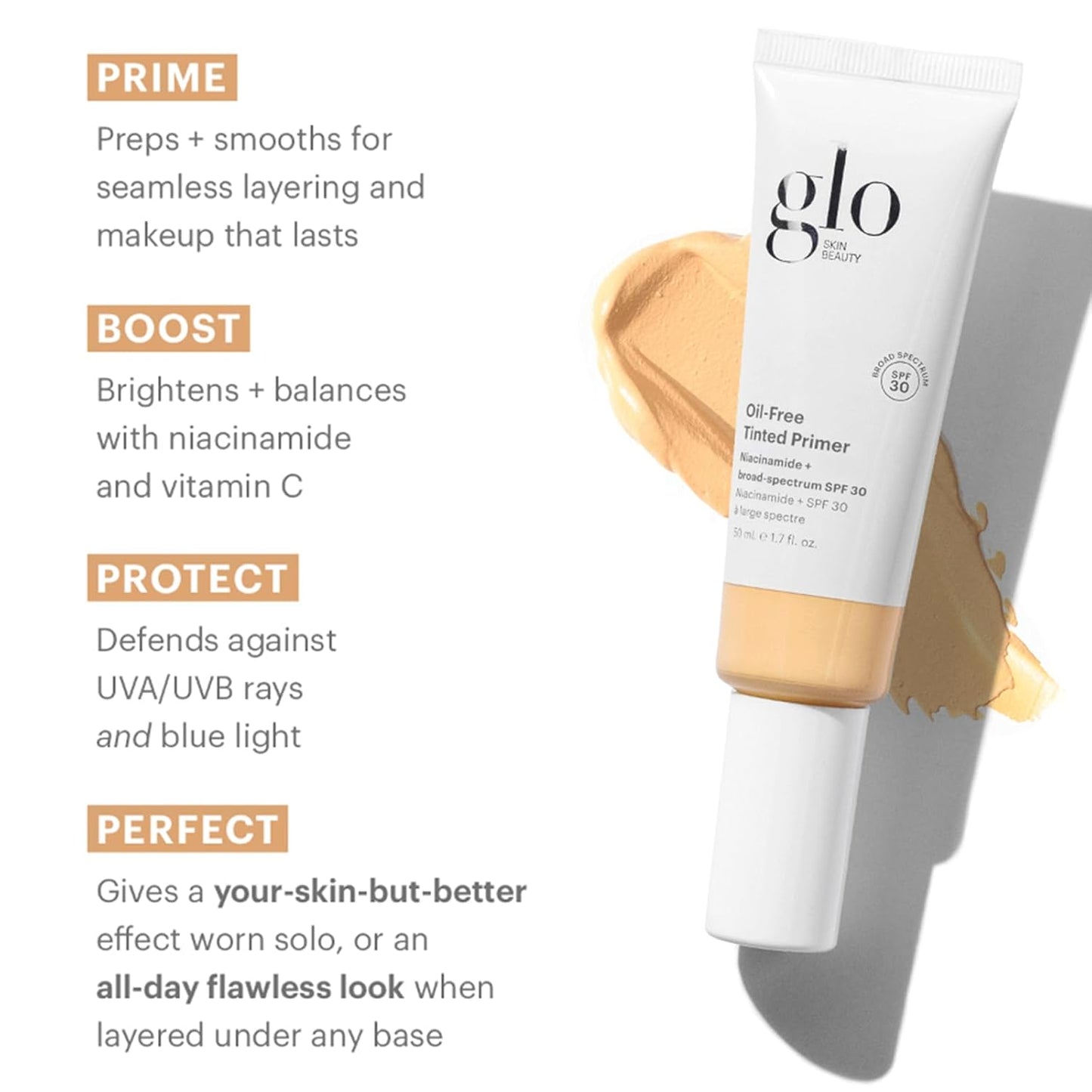 Glo Skin Beauty Oil-Free Tinted Primer SPF 30, (Light Medium), 1.7 oz - Mineral Makeup for Face, 4-in-1 Foundation Primer, Sheer Coverage, Skincare & Sunscreen With Broad Spectrum UVA/UVB Protection
