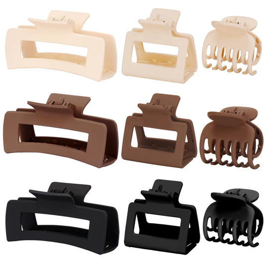 Mehayi 9 PCS Matte Hair Clips Claw for Women Girls, 3 Styles Nonslip Small Hold Strong Hold Cute Jaw Clip Barrettes for Thick Thin Long Short Hair, Fashion Acrylic Hair Clamps Styling Accessories