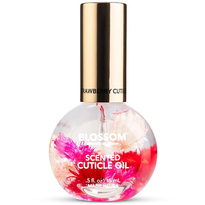 Blossom Cuticle Oil for Nails, Hydrating, Moisturizing, Scented Nail Oil Cuticle Care, Infused with Real Flowers, Made in USA, 0.5 fl. oz, Strawberry