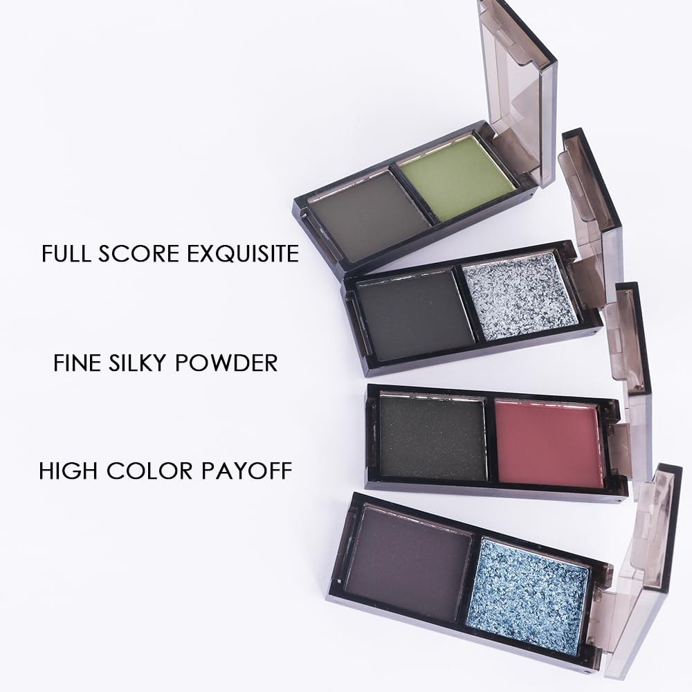 Gray Black Two Color Matte Shimmer Glitter Eyeshadow,Bright Eye Shadow Powder,Professional Long-Lasting Waterproof Makeup Palette,Blendable,Easy-To-Apply and Compact for Travel