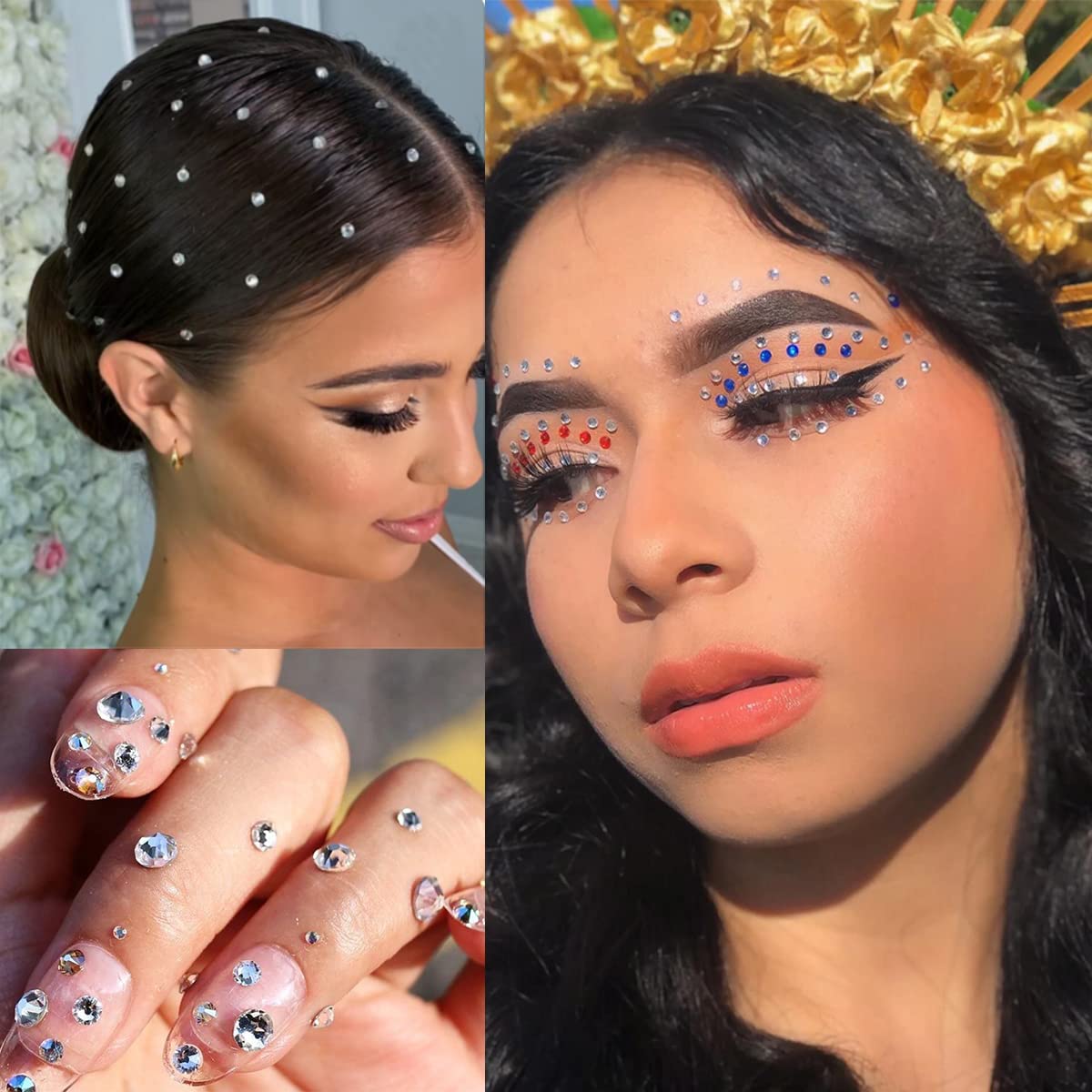 8 Sheets Face Gems Jewels for Makeup 20 Colors Rhinestones Hair Pearls Eye Gems Stick On, Body Jewels Nail Art Festival Party Rave Accessories for Women