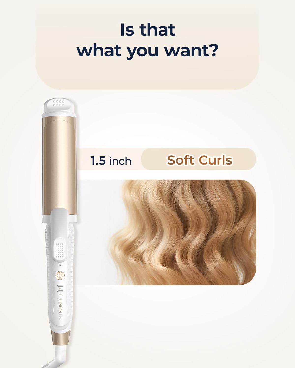 Dual-Voltage Curling Iron: 110V-240V 1 1/2 Inch Ceramic Wide Barrel 2-in-1 Curling Iron for Shoulder to Armpit Length Hair - Europe Travel for Soft Curls with Clamp