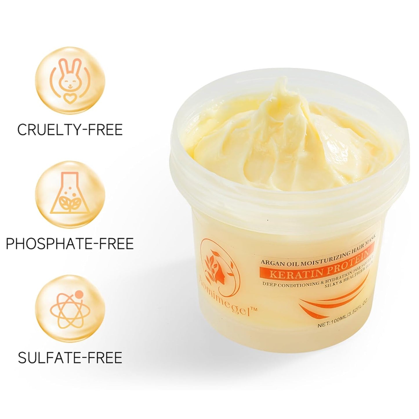 Collagen Hair Mask,Deep Repair Conditioning Argan Oil Hair Mask for Damaged Hair Treatment, Deep Conditioner Hydrating Hair Masque for All Hair Types 3.38oz 100ml