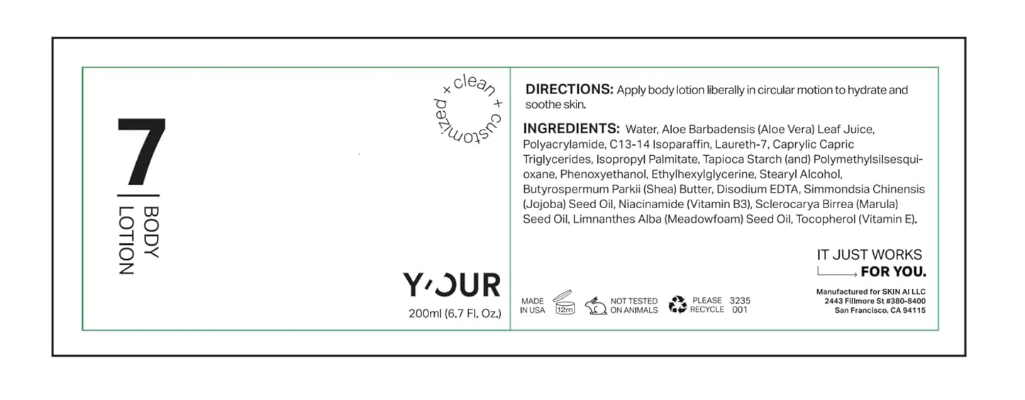 Y’OUR Moisturizing Body Lotion: Daily Hydrating Moisturizer for Dry, Cracked Skin; Vegan, Natural & Organic Skincare with Shea Butter, Aloe Vera, Jojoba Oil & Vitamin E. Made in USA for Women & Men