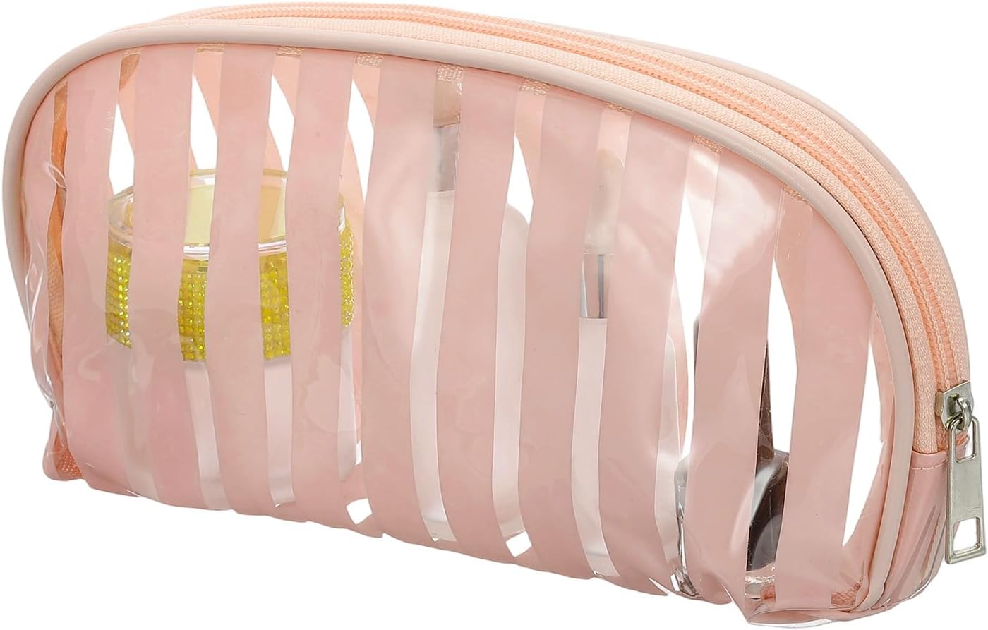 PATIKIL Clear Makeup Cosmetic Bag, 8.6"x4.7"x2.3" Transparent PVC Travel Toiletry Bag Waterproof Vinyl Organizer Makeup Pouch with Zipper for Women Men Airport Airline, Light Brown