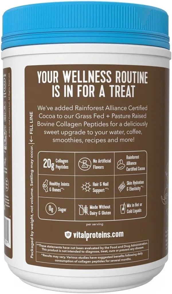 Collagen Peptides Chocolate Protein, 20g Collagen Per Serving, Pasture Raised Grass Fed, Paleo + Keto Friendly, Gluten Dairy Free Zero Sugar, 32 OZ Pack of 2