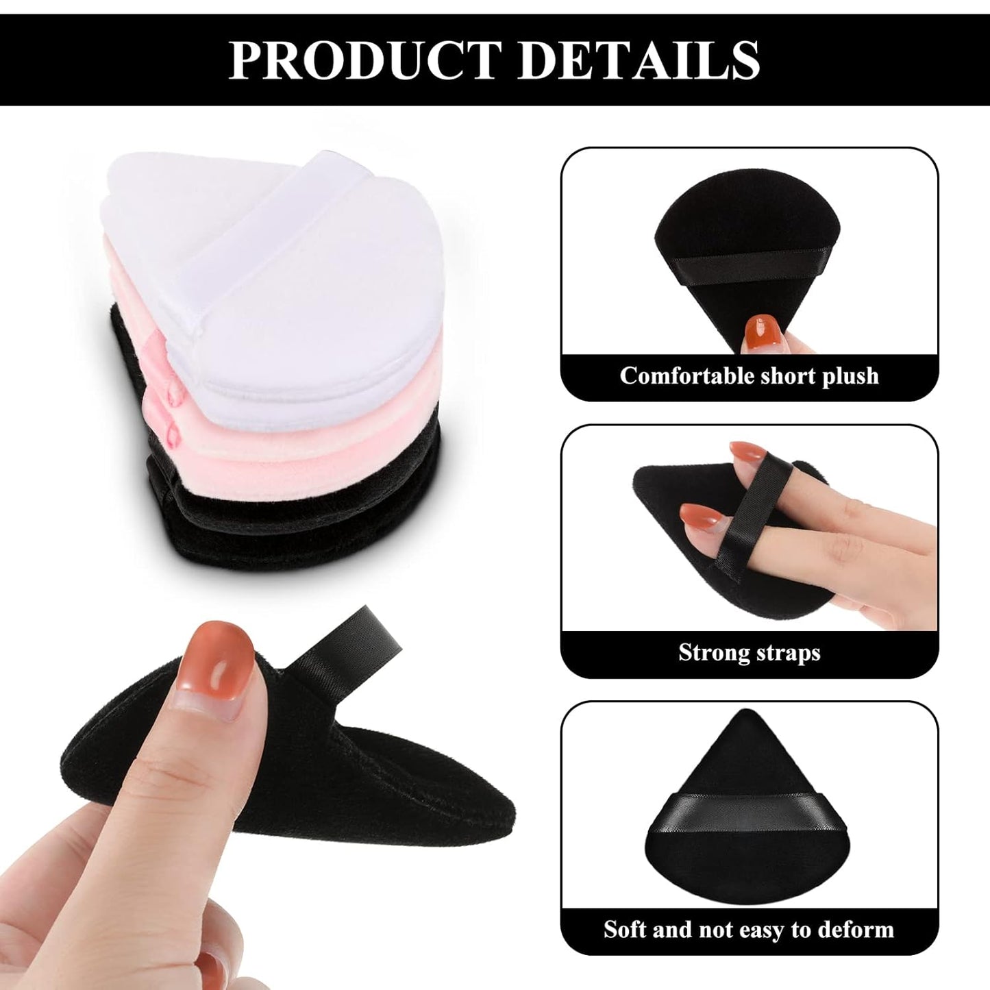 Maitys 12 Pieces Powder Puff Triangle Face Makeup Cosmetic for Loose Powder Soft Body Washable Reusable Foundation Sponge Mineral Wet Dry Makeup Tool for Women(Small,Black, White, Pink)