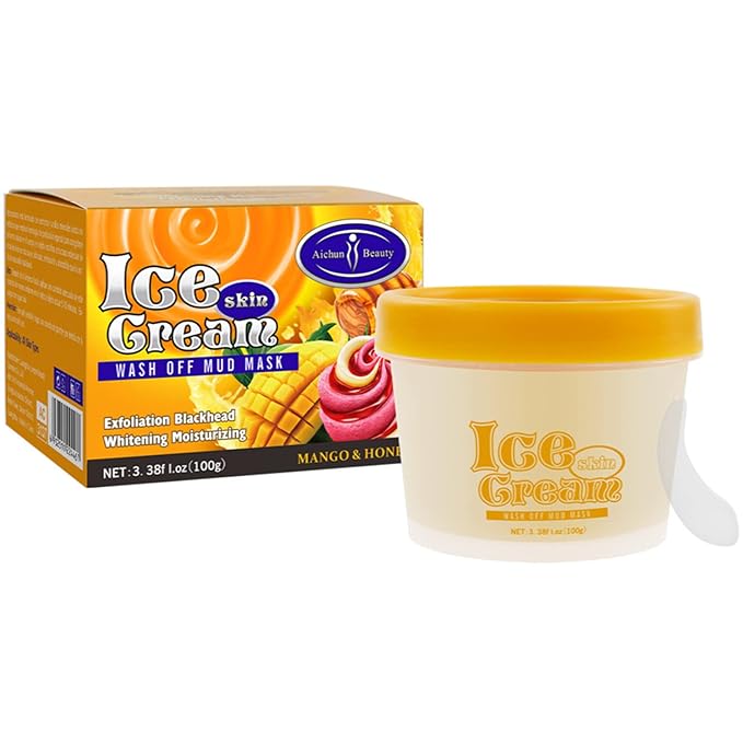 AICHUN BEAUTY Ice Cream Facial Wash Off Mud Mask Oil-Control Deep Cleaning Moisturizing Exfoliation Blackhead Skin Care 100g 3.38FL. OZ (MANGO&HONEY)