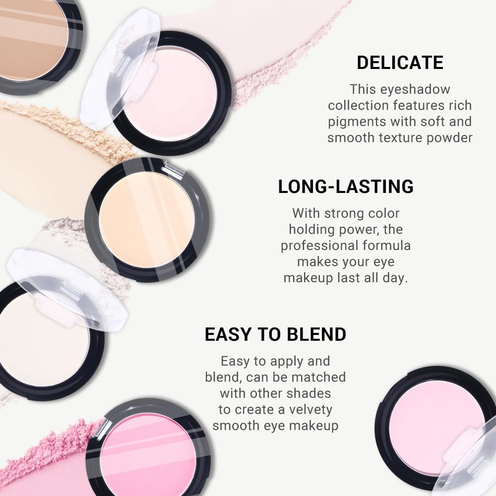 Monochrome Matte Eye Shadow Palette,Pearl White Neutral Nude Matte Pressed Powder Single Eyeshadow,Natural Long Lasting Naturing-Looking Eyeshadow,Talc,Paraben Vegan & Cruelty Free