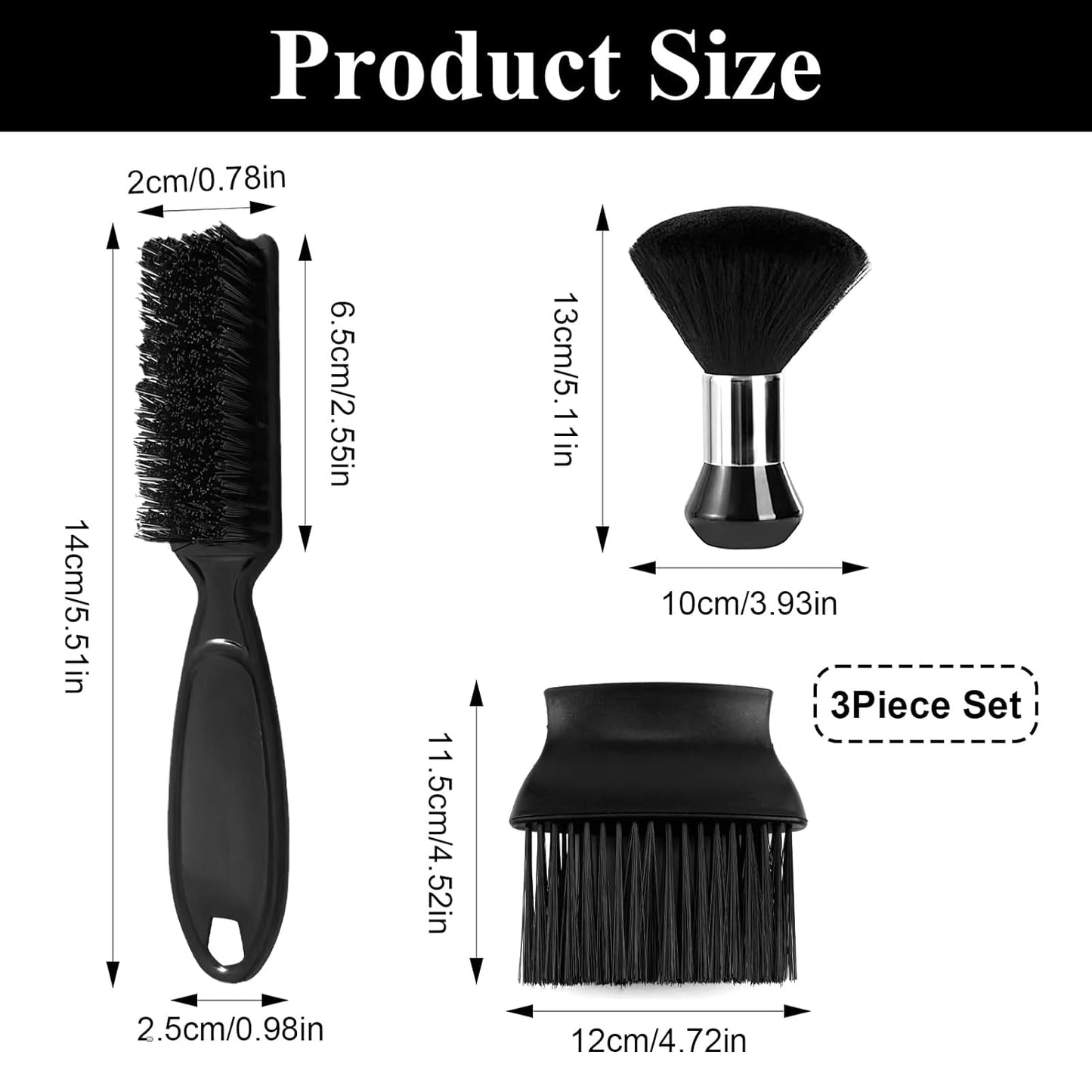 3Pcs Neck Duster Barber Brush, Barber Accessories Supplies Professional, Black Plastic Handle Bristles Soft Cleaning Brush for Remove Loose Hair Around Neckline Haircut Hair Styling Tools