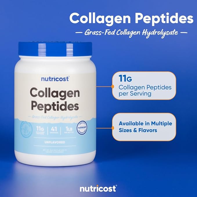 Nutricost Grass-Fed Collagen Powder 1LB (454 G) - Bovine Collagen Hydrolysate (Unflavored) - Collagen Peptides