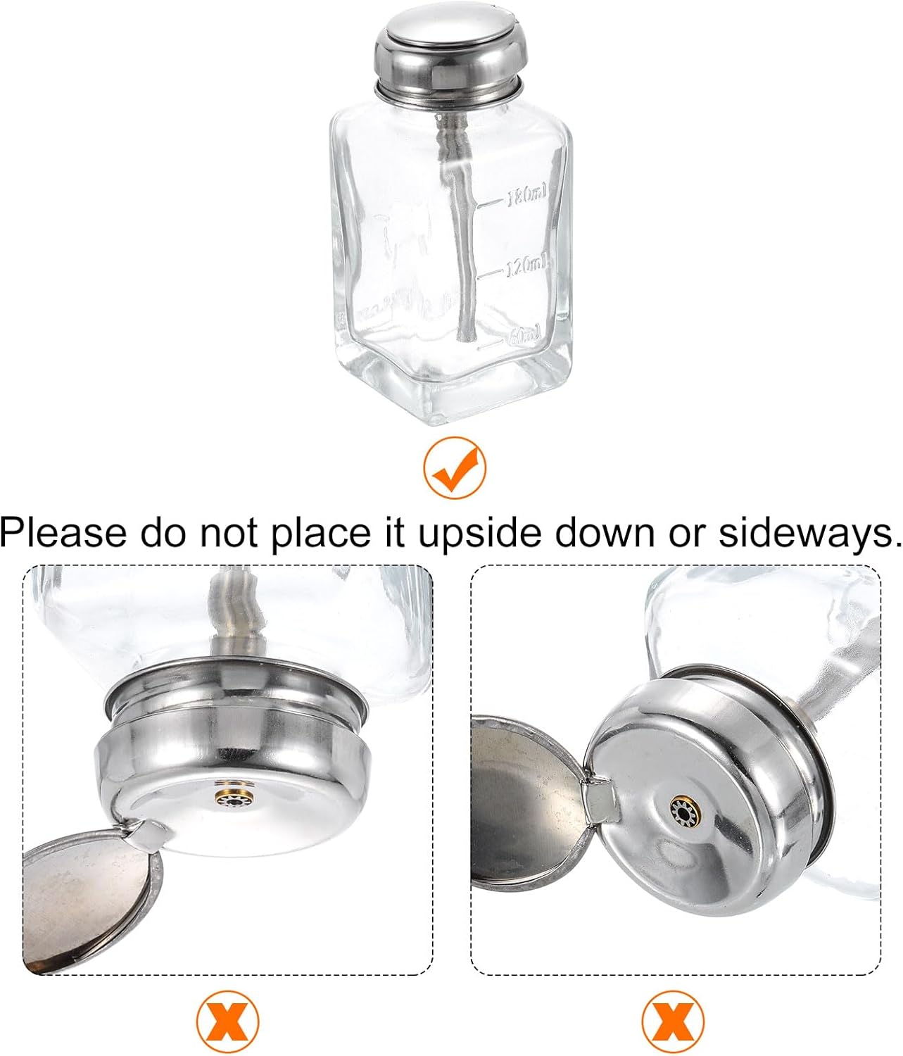 HARFINGTON 2pcs Solvent Alcohol Dispensers 180ml(6.1oz) Conical Push Down Liquid Dispenser Pump Bottle with Stainless Steel Tube and Copper Core for Acetone Polish Remover