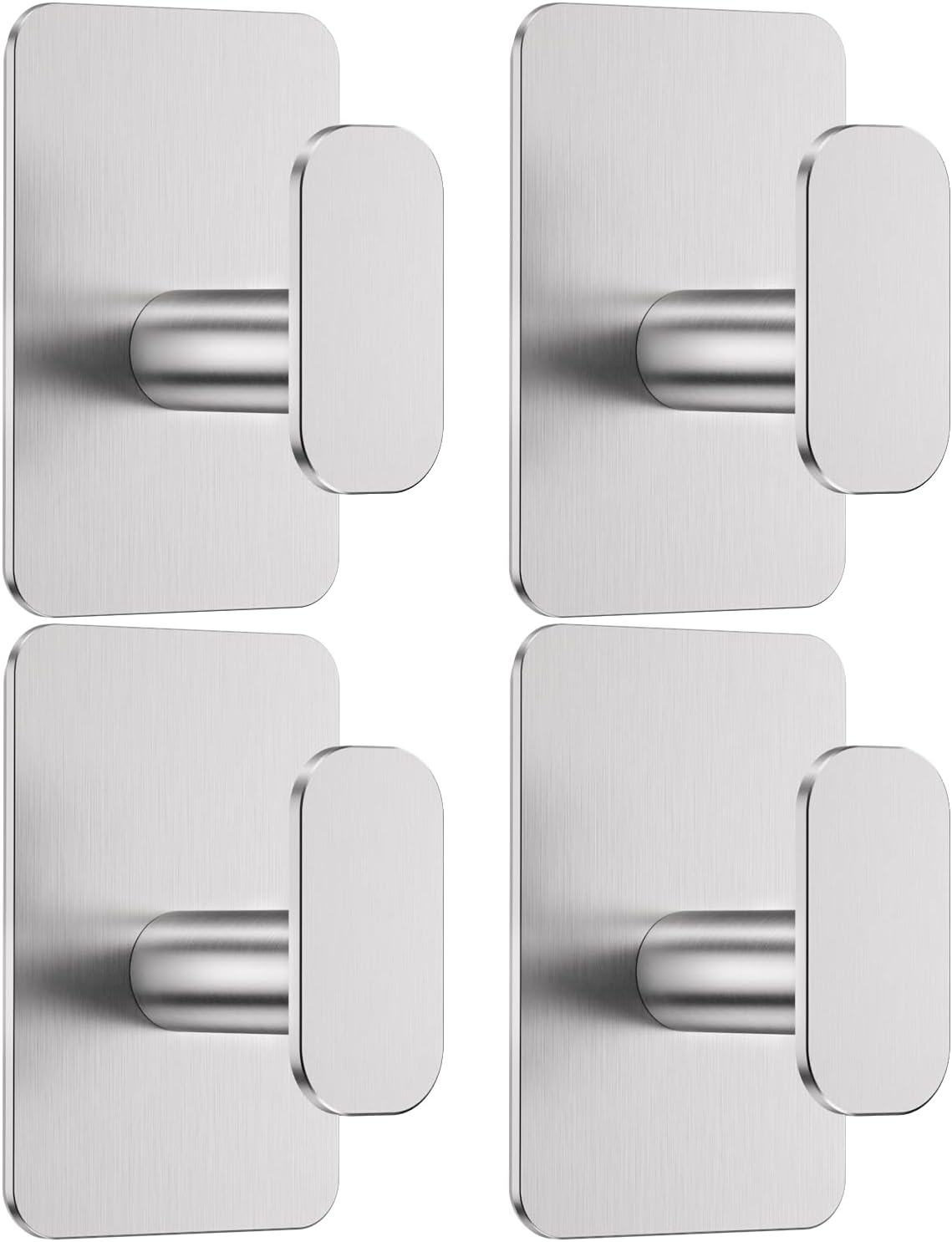 Heavy Duty Self Adhesive Hooks - 26lb Max, Sticky Wall Hooks Stainless Steel for Hanging Towel, Coat, Robe, Waterproof & Rustproof Hooks Stick on Bathroom, Shower, Kitchen(Silver, 4 Pack)