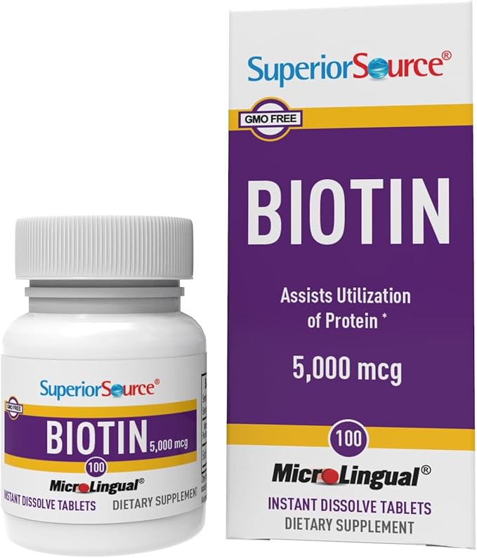 Superior Source Biotin 5000 mcg - Daily Supplement Supports Hair Health & Growth - Natural Biotin Supplement Aids Healthy Nails & Skin - 100 Sublingual Dissolving Tablets