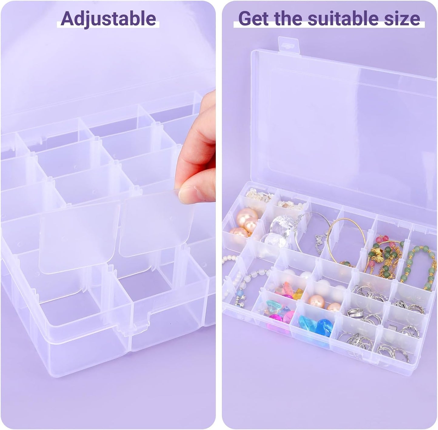36-Grid Bead Storage Containers, 2 Packs Clear Craft Organizers and Storage Box with Dividers for Small Accessories, Nail Art, Jewelry Gem, Beads, Tackle, Miniature Fittings