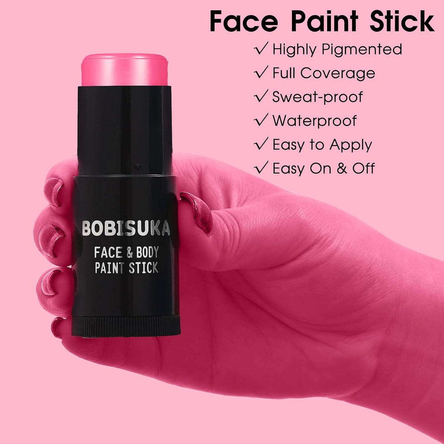 BOBISUKA Pink Face Body Paint Stick, Waterproof Pink Eye Black Sticks for Sports, Face Painting Kit for Halloween Makeup SFX Cosplay Special Effects Costume Parties Stage