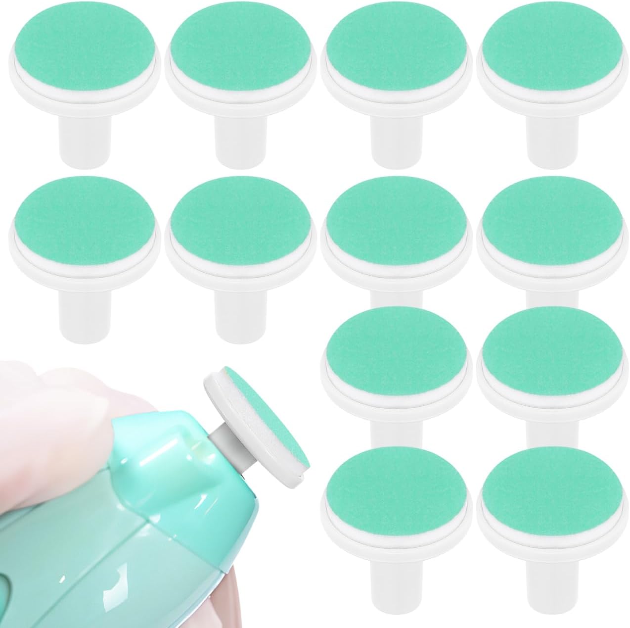 Angoily 24 Pcs Baby Nail File Pads Nail Trimmer Replacement Pads Electric Baby Nail-Grinding Buffer Heads for Standard Electric Kid Trimmer Suits to Newborn and Adults Green