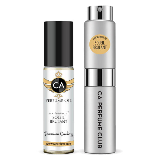 CA Perfume Duo Impression of Soleil Brulant For Women And Men Perfume Layering Set Long Lasting Travel Size EDP + Body Oil Roll-On Bottle 0.27 Fl Oz+0.33 Fl Oz