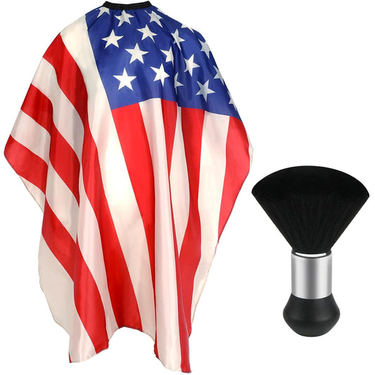 FEBSNOW Professional Barber Cape Independence 4th for July Salon Hair Cutting Cape with Adjustable neckline and Neck Duster Brush Barber Shop Supplies 46.8 × 56 Inch (Flag pattern)