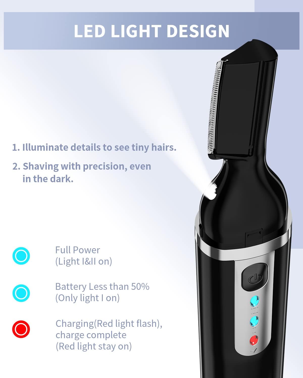 Eyebrow Trimmer, Electric Eyebrow Razor for Women Men, Rechargeable Painless LED Light Facial Hair Shaver Remover with Rinseable Blade for Face Lips Neck Leg