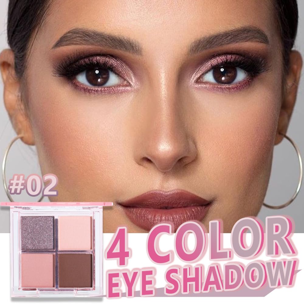 Eyeshadow Quads Blendable Glitter Matte Eyeshadow Palette,Purple Gold Nude Grapefruit Dark Brown Sparkly Four Eyeshadow Palette Makeup,Everyday Nature Long-Lasting Waterproof Women Girls Eyeshadow 2#