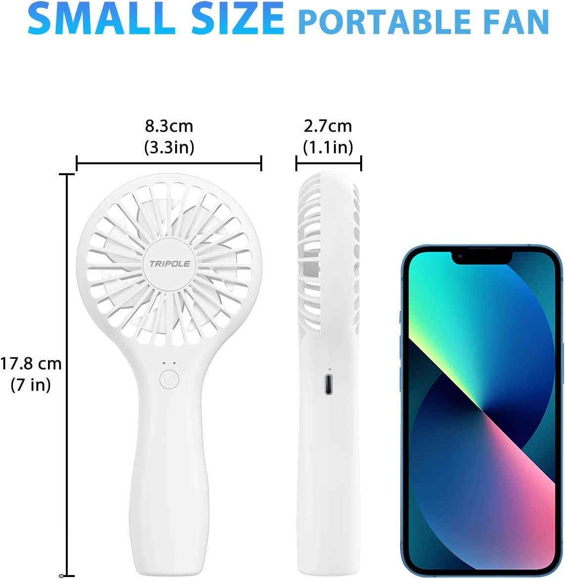 TriPole Handheld Fan 5000 mAh Battery Operated Mini Fan Portable Small Personal Fans with Powerful Wind USB Rechargeable Eyelash Fans for Makeup Girls Kids Women Summer Wedding Outdoor Travel, White